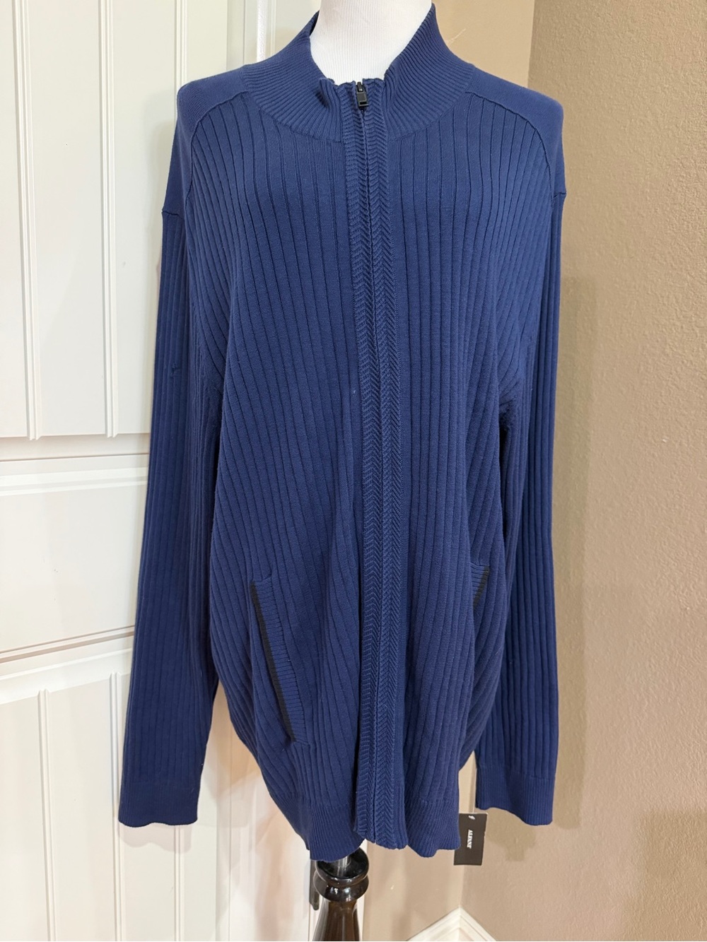 Alfani Navy Ribbed Zip-Up Cardigan size 3XL
